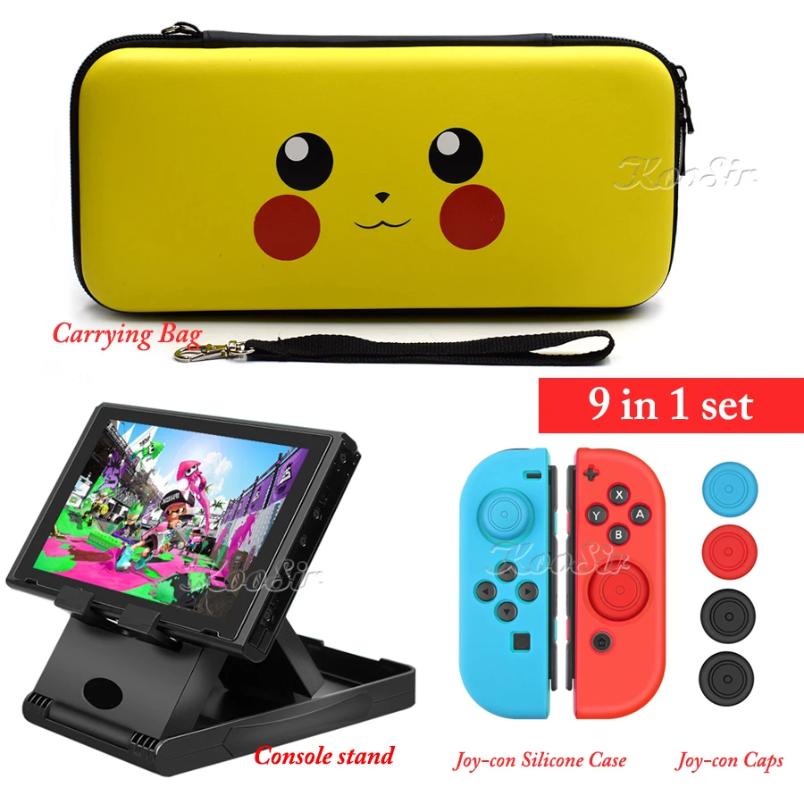 9 в 1, аксессуары для переключателей, сумка для переноски nintendo Switch, регулируемая подставка, Nitendo, силиконовый чехол, колпачки для nintendo switch