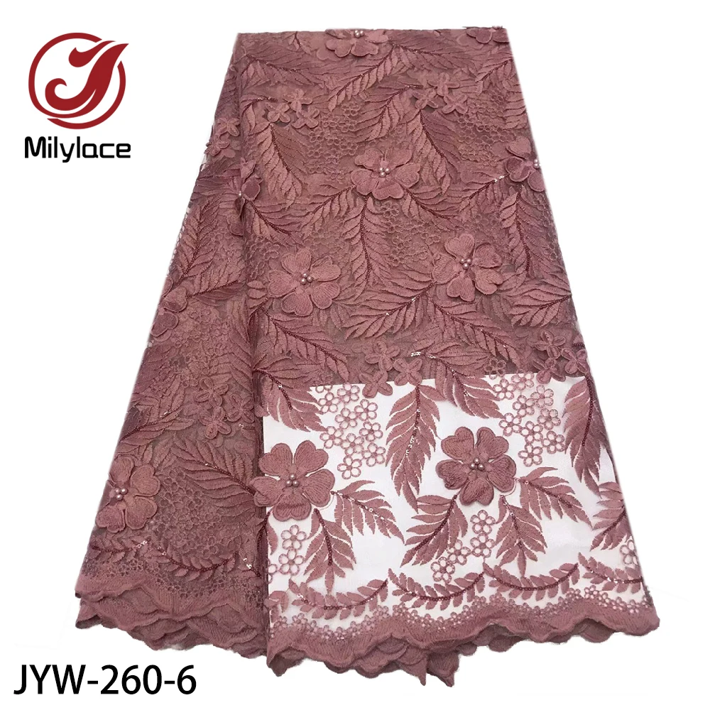 

New Design 3D Flower Lace Beaded Applique Fabrics High Quality Tulle Net French Net Lace Fabric for Wedding JYW-260