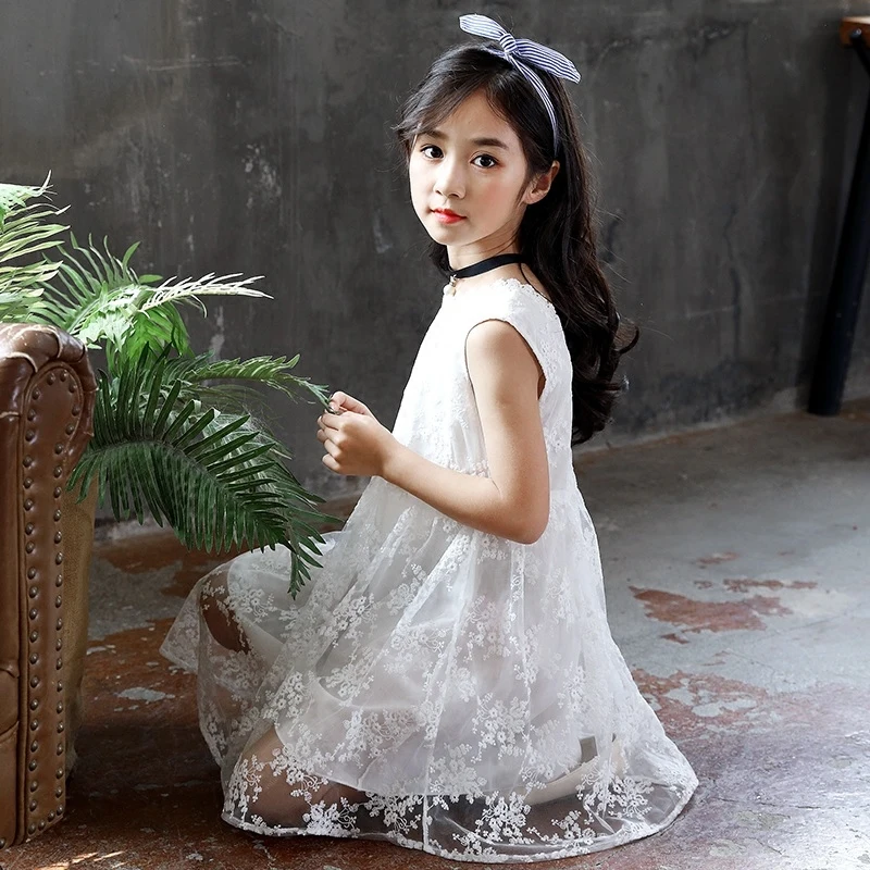 2020 летнее Новое кружевное платье в Корейском стиле для девочек детское