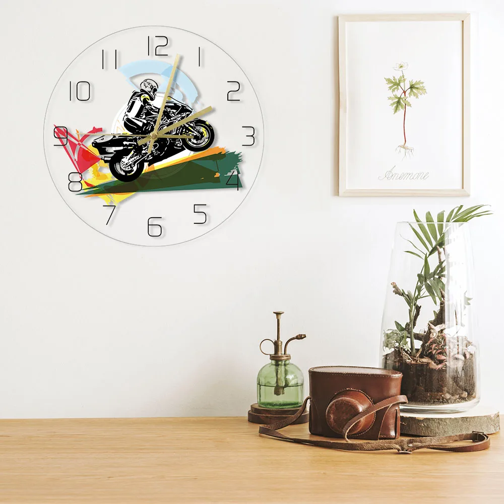 Настенные часы для мотокросса современные бесшумные украшения из акрилового