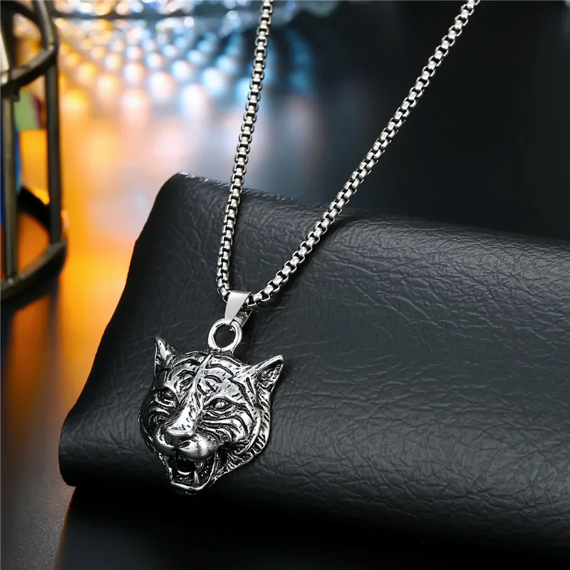Lion Head Личность Орел Тигр козы Лев кулон с драконом Цепочки и ожерелья для Для женщин панк животных мужские ожерелья ювелирные изделия Хэллоуин вечерние цепи N72 - Окраска металла: Lion Head