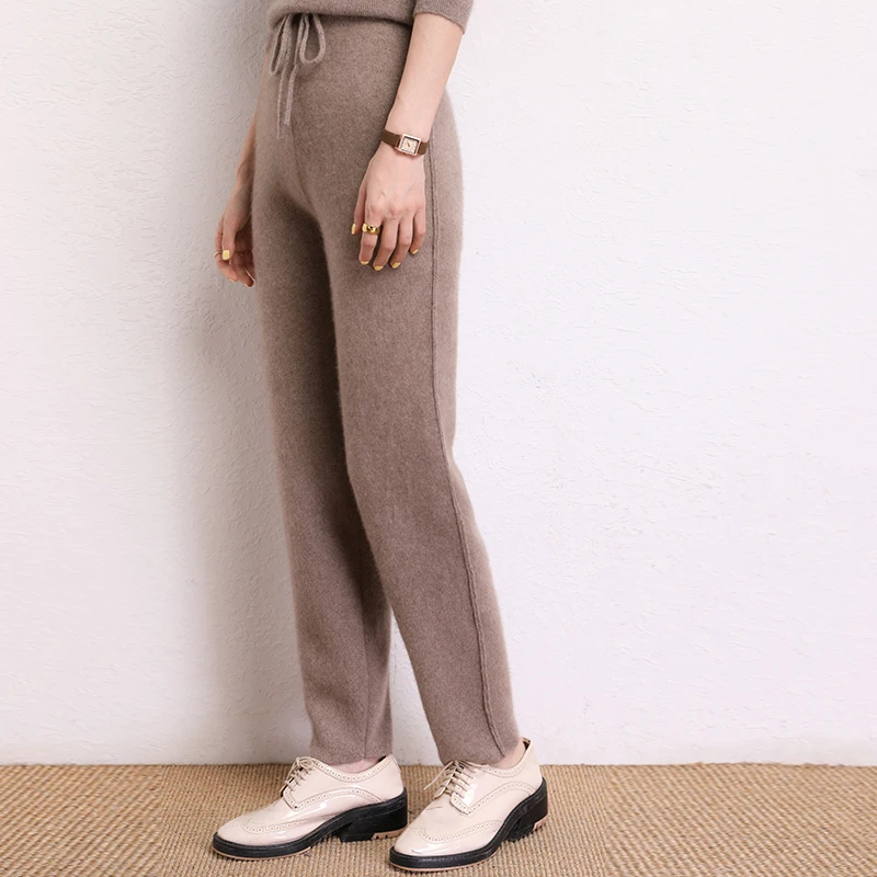 

Женские брюки 2021 Новинка Осень-зима мягкие удобные трикотажные брюки из 100% чистого кашемира с высокой талией женские эластичные 5 цветов
