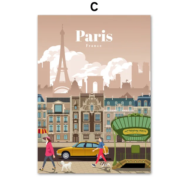 Лондон Нью-Йорк Париж Испания Карта города настенная живопись холст