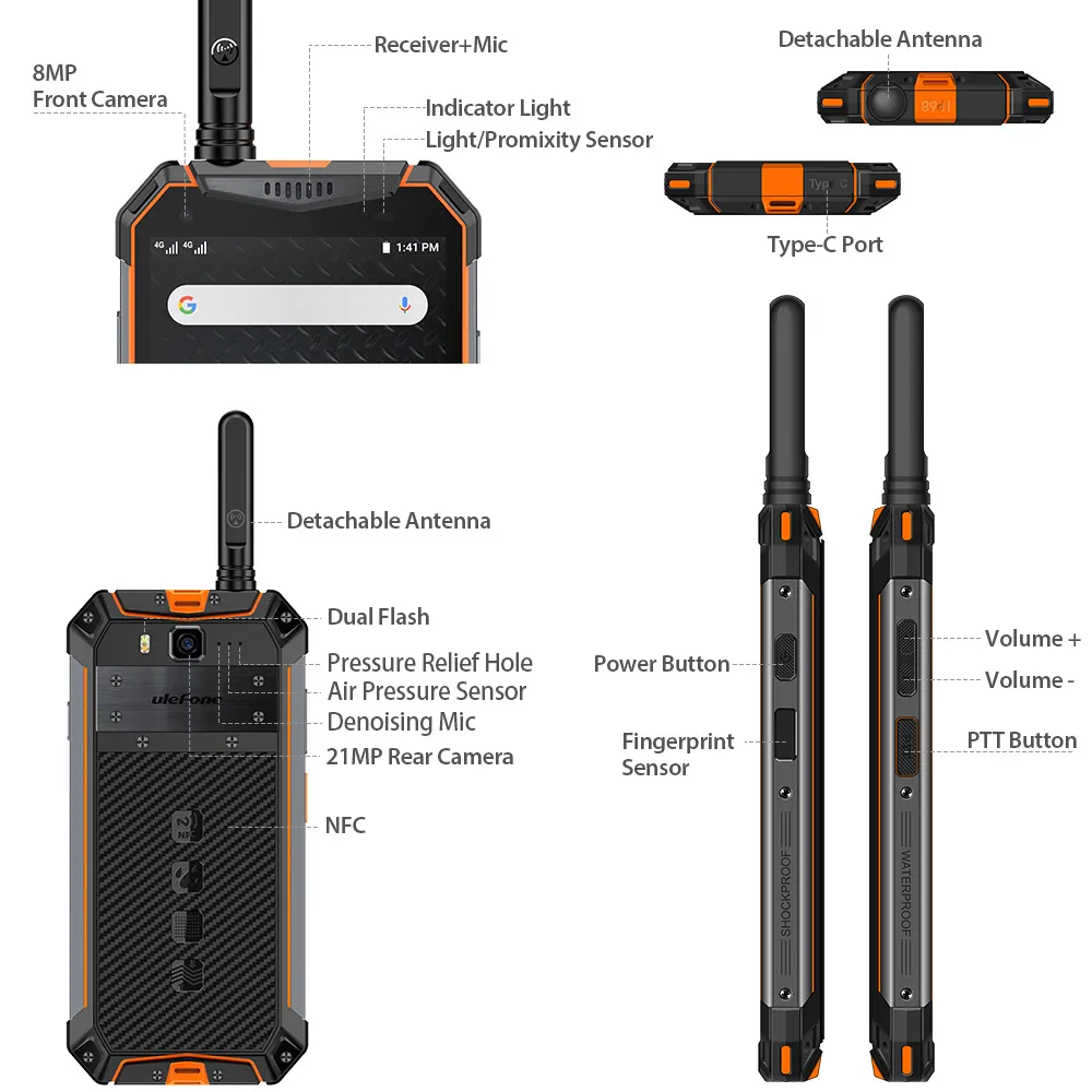 Ulefone-M&oacute;vil inteligente Armor 3WT, resistente, con walkie-talkie, Android 9.0, 6GB de RAM, 64GB de ROM, bater&iacute;a de 10300mAh, NFC, 4G, Globalvision-3