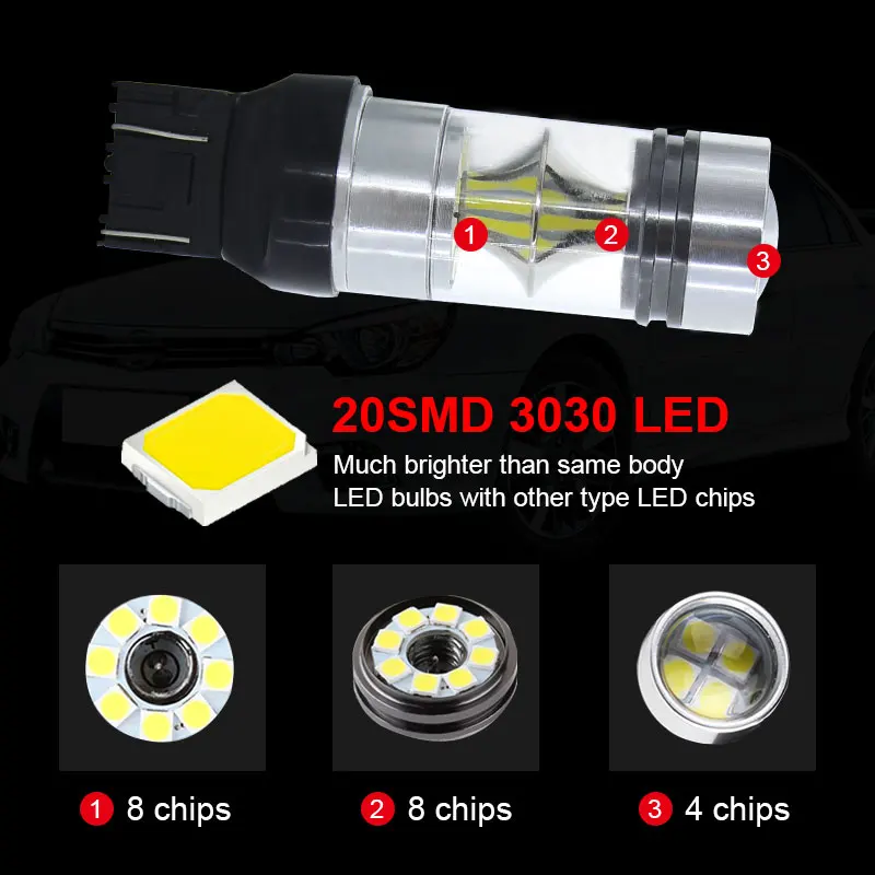 2x T20 7443 W21/5 Вт 1200LM 992 светодиодный фонарь 100 3030 20SMD автомобильный противотуманный