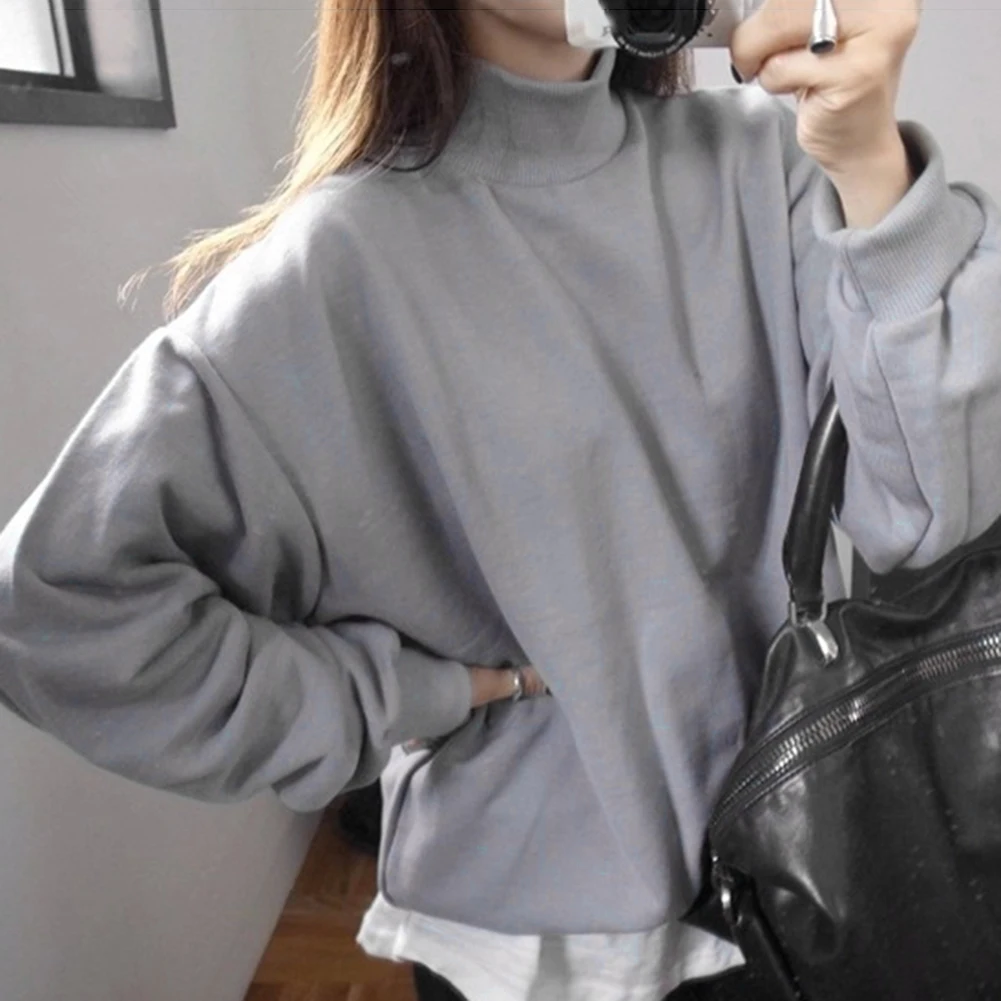 Pullover Women Sweatshirt Autumn Winter Casual Sport Hoodies Solid Color Crew Neck Long Sleeve Women Girls Hoodies 2021