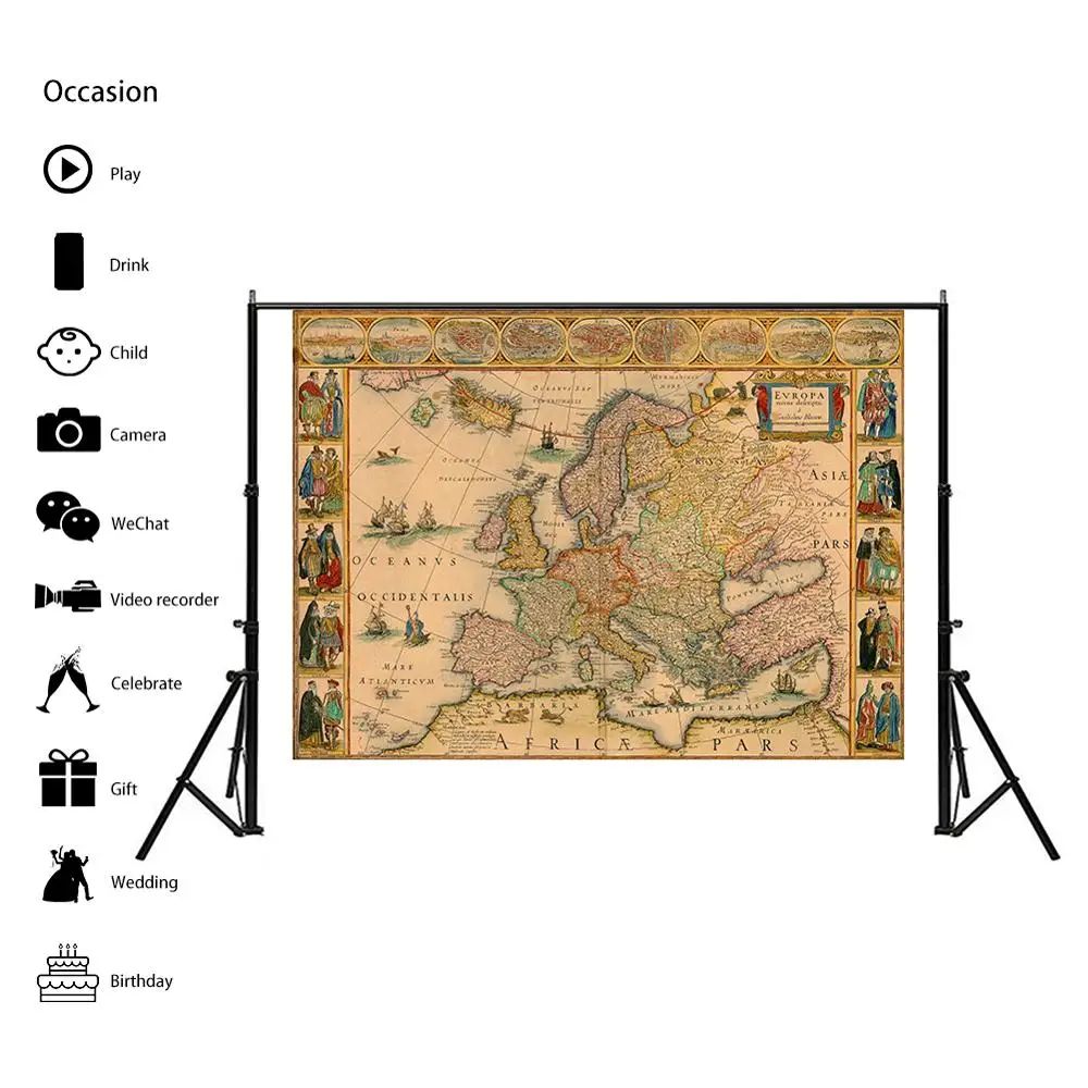 Vintage Bản Đồ Châu Âu 150X100 Cm Thời Trung Cổ Trang Trí Bản Đồ Chụp Ảnh Vải Nền Ảnh Phòng Thu Propos Phông Nền