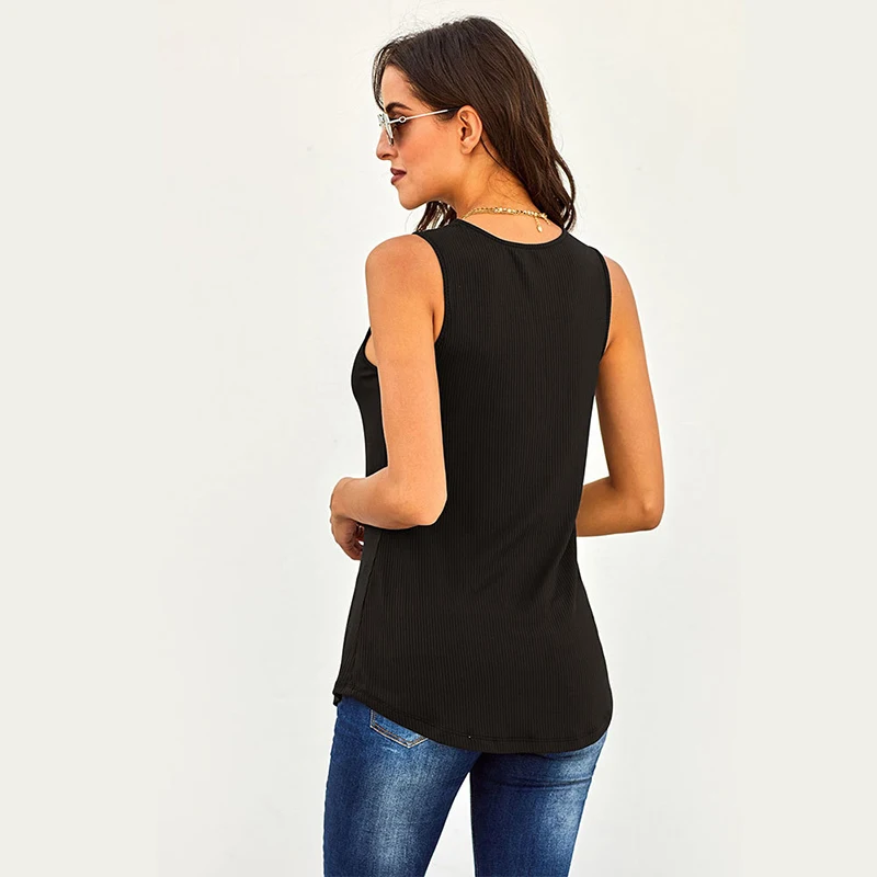 Майка женская с V-образным вырезом без рукавов на пуговицах | Женская одежда