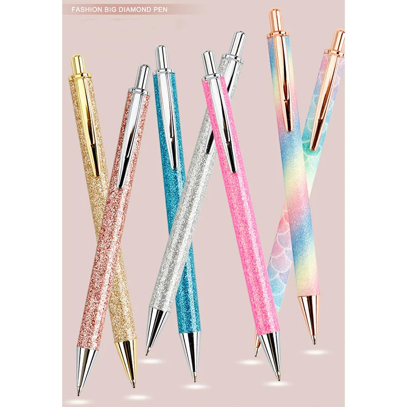 

Creative 1mm Glitter PU Leather Cover Push Clip Ball Pen Classic Multicolor Ballpoint Pen For School Student Stationery Supplies