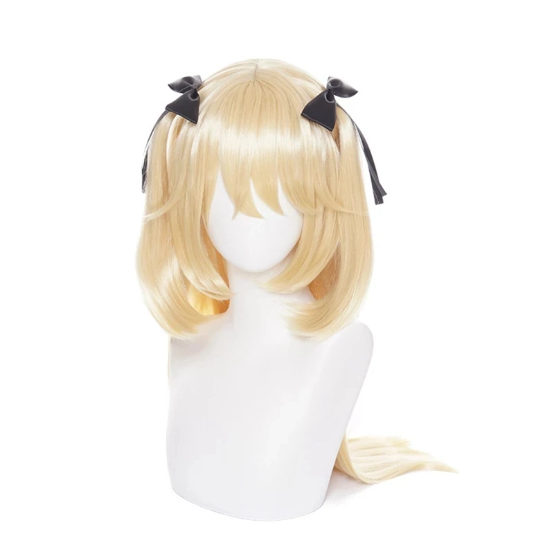 

Genshin Impact Fischl Wig Cosplay Blonde Twin Curly Ponytails Golden Straight Heat Resistant Hair Adult Halloween Role Play