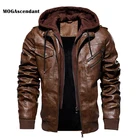Куртка мужская флисовая кожаная, теплая верхняя одежда, утепленная, со съемной шапкой, мотоциклетная верхняя одежда, осень-зима