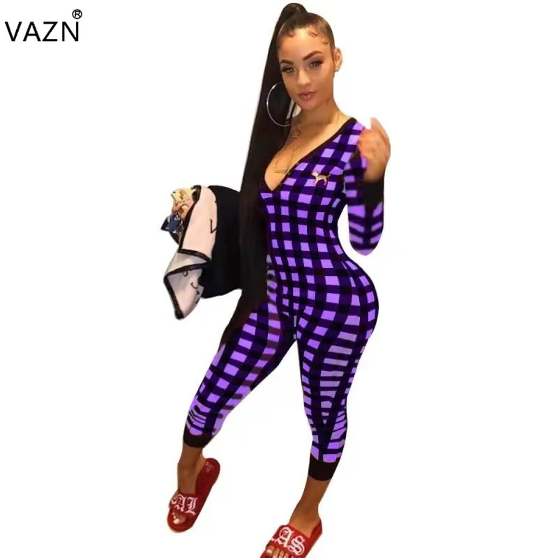 VAZN клетчатый с v-образным вырезом модный новый летний повседневный комбинезон
