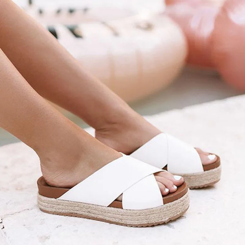 

2020 Women Platform Sandals Casual Open Toe Slipper Wedge Outdoor Slippers Ladies Beach Slippers Plus Size 35-43