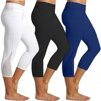 jgs1996 34 women calf length yoga leggings high waist capris tummy control workout non see through gym sport pants black mesh