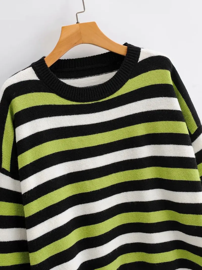 Женское Полосатое платье-свитер унисекс осенне-зимний вязаный теплый джемпер
