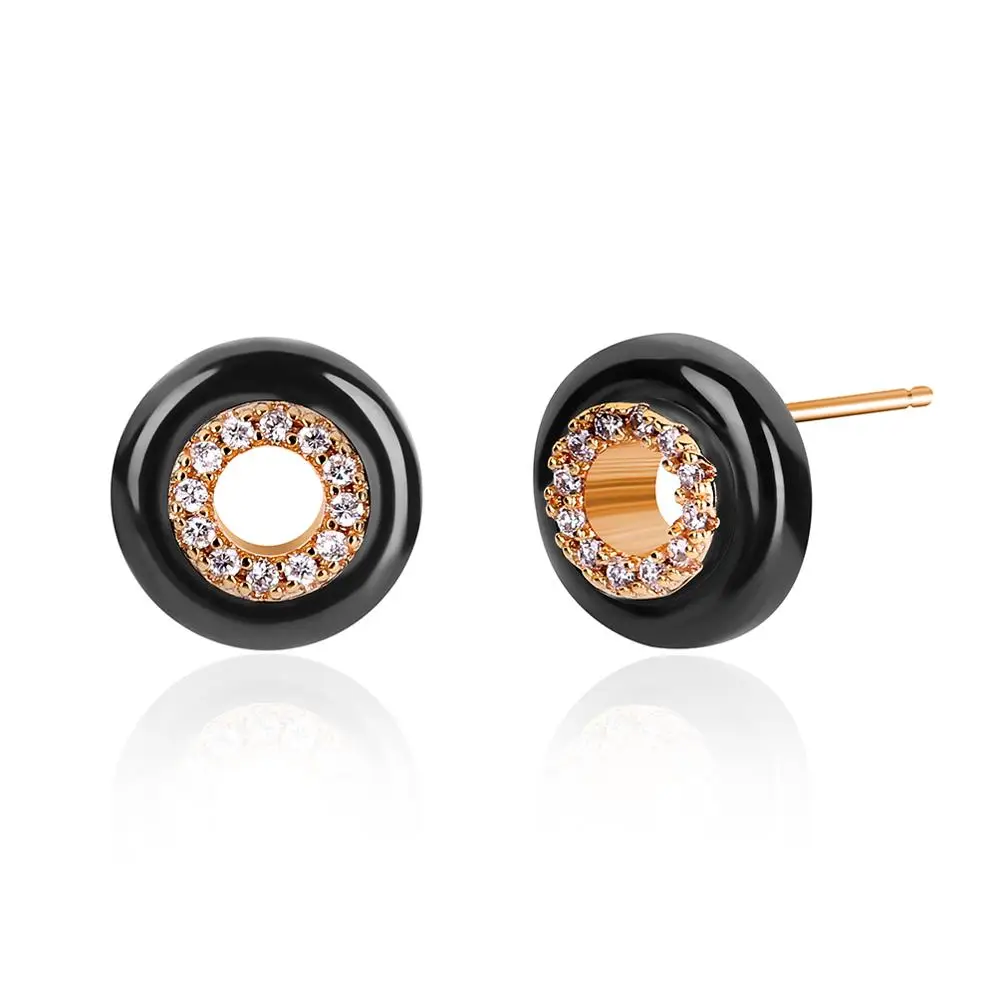 gold and black C HanCheng новые модные маленькие круглые покрытые серебром керамические AAA циркониевые драгоценные камни серьги-гвоздики для женщин ювелирные изделия brincos bijoux - Окраска металла: gold and black C