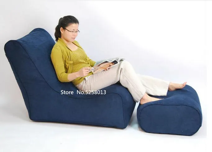 navy blue No stool Открытый пляж Расслабляющий кресло мешок, гостиная темно-серый beanbag диван - Цвет: navy blue No stool