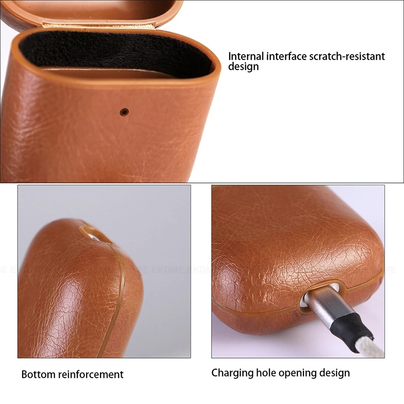 Protective Bag Leather Sleeve Cover Case Storage Earphone Portable For Apple AirPods 1/2 Charging Box Anti-Lost With Hook | Электроника
