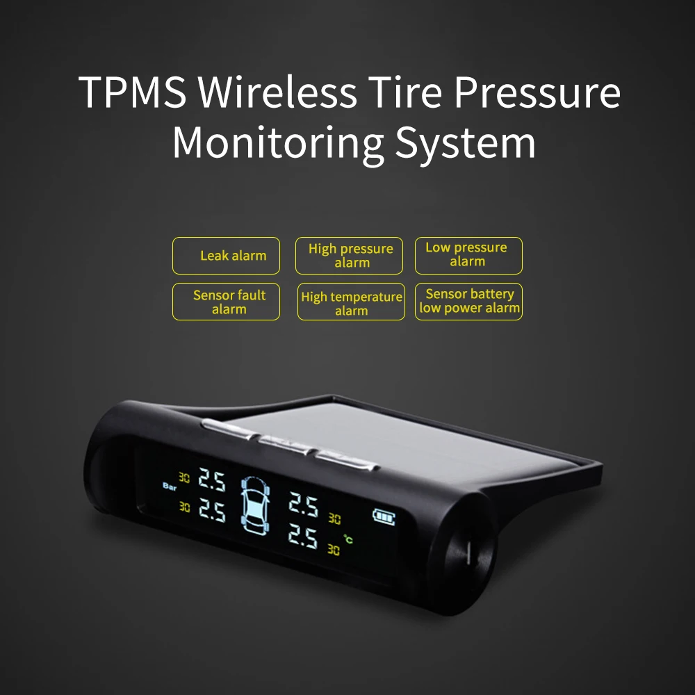 Система контроля давления в шинах TPMS Универсальная беспроводная с 4 внешними датчиками отображение давления и температуры в реальном времени