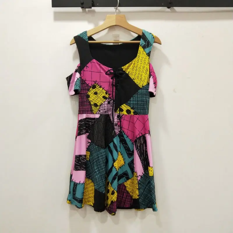 

Nightmare Before Christmas Sally Dress For Halloween Xmas Party Cosplay Dress Women Open Shoulder A Line Dress Lady Retro Dress