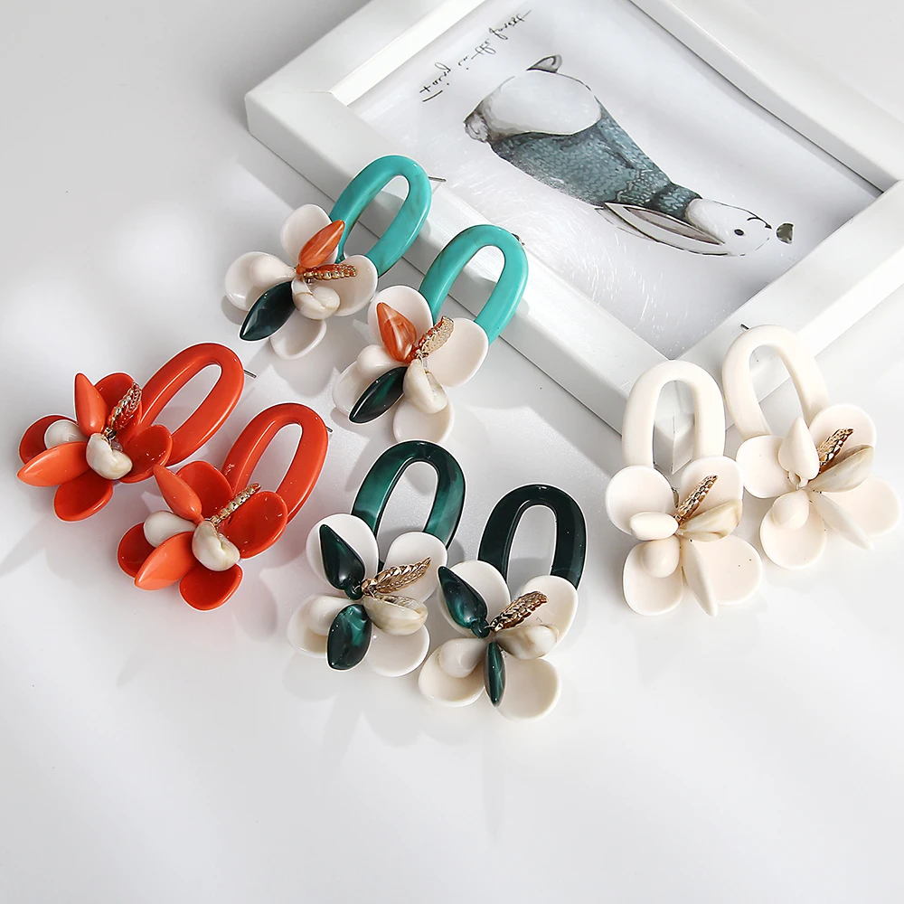FishPeach Bohemian Big Flower Acrylic Dangle Earrings Statement Resin Drop For Women Vintage Earings Jewelry Party Gift | Украшения и