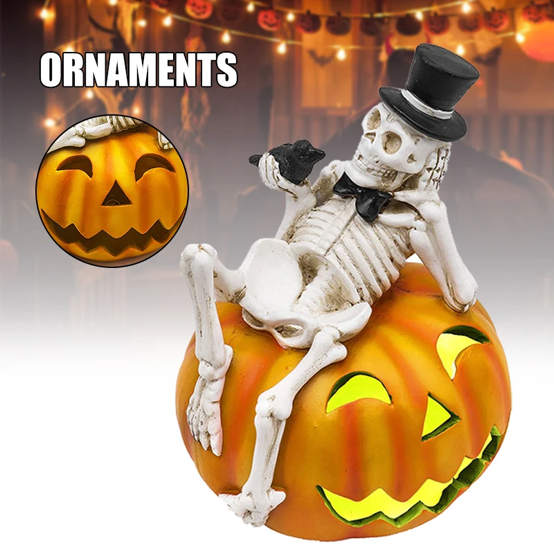 

Newly Halloween Skull Pumpkin Light Creative Glowing Resin Ornament for Home Garden Courtyard Decoration