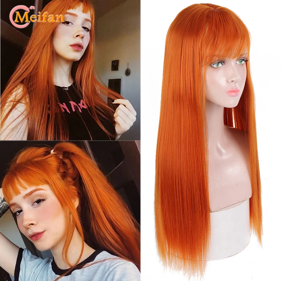 

Парики MEIFAN для косплея Лолиты, длинные прямые синтетические оранжевые, с челкой для белых/черных женщин и девочек, милые повседневные парик...