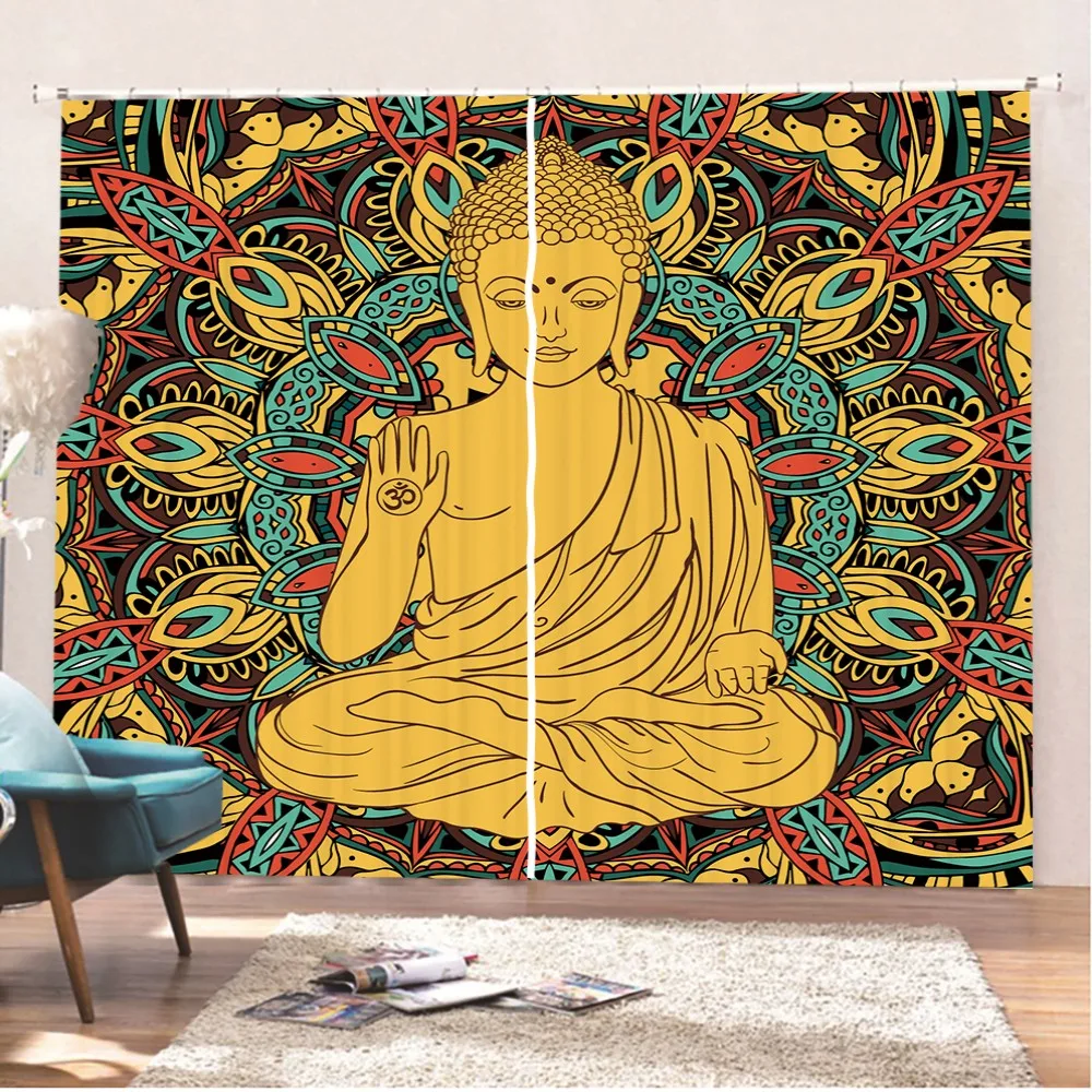 Буддийские оконные занавески с 3D принтом декор для гостиной 2 панели Будда Индия
