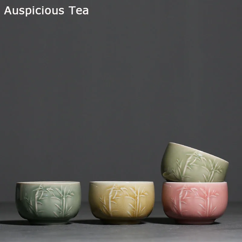 

150 мл целадон рельефная бамбуковая медитация мастер чашка кунг-фу одна чашка Бытовая большая емкость чайная чашка аксессуары для чайной цер...