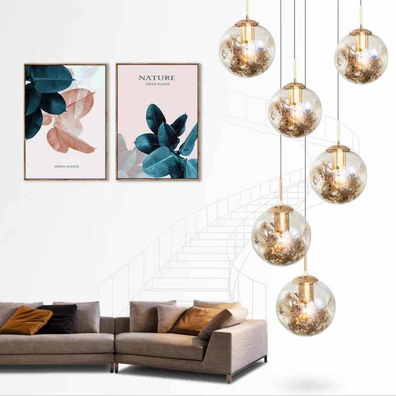 売却 家の装飾ロング吹きクリアガラスバブルスパイラル階段天井ペンダントランプ現代高天井のシャンデリアが点灯