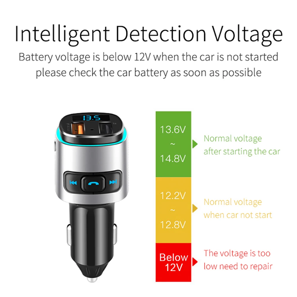 Автомобильный Универсальный Bluetooth FM-передатчик беспроводной FM-радиоадаптер QC3.0 с