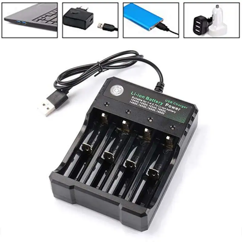 Перезаряжаемое зарядное устройство с 4 слотами литий ионное Usb умное быстрое для