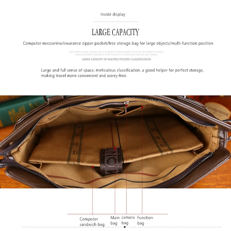 JEEP BULUO Men Shoulder Fashion PU Leather Business Bags Handbags Three Color Bag Men For Document Leather Laptop Briefcases Bag