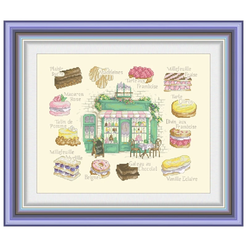 

Desserts in the cake shop cross stitch kits light yellow pattern design 18ct 14ct 11ct unprint canvas embroidery DIY needlework