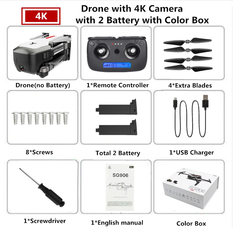 W5 4K 2B Color Box SG906 gps складной Дрон 4K wifi камера бесщеточный Дрон оптический поток Квадрокоптер с камерой 25 минут время полета VS SJRC F11 PRO X9 - Цвет: W5 4K 2B Color Box