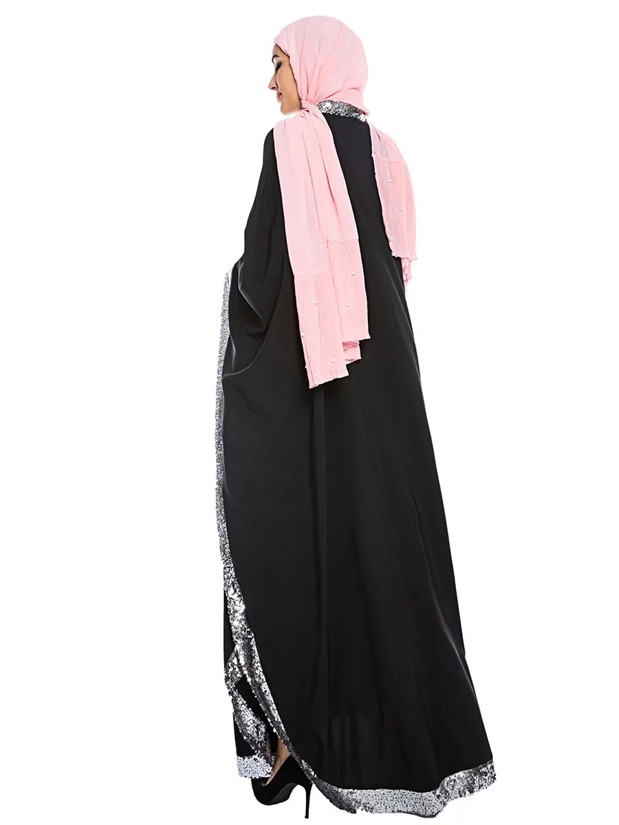 Abaya турецкий Caftan Marocain Femme Musulman Robe черный Свободный кардиган с рукавом летучая