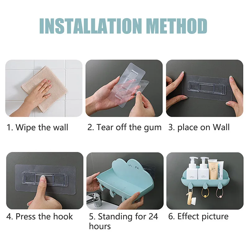 

Punch-Free Bathroom Storage Rack Kitchen Wall-Mounted Soap Cosmetic Sundries Organizer Seamless Adhesive Multifunctional Shelf