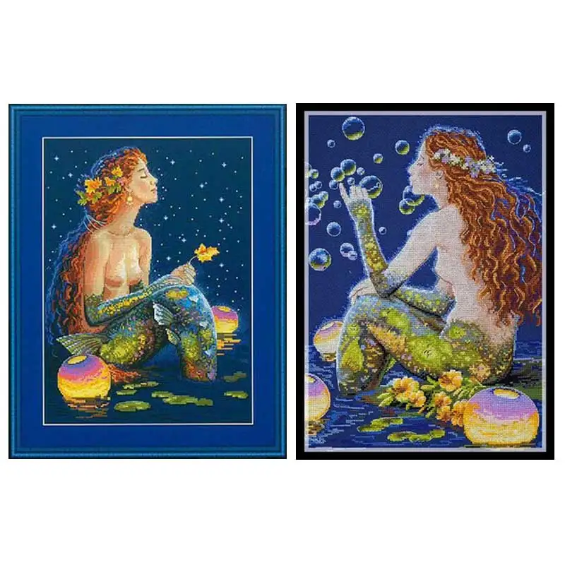 

Mermaid Patterns Counted blue canvas Cross Stitch 11CT 14CT 18ct DIY Chinese Cross Stitch Kits Embroidery Needlework Sets