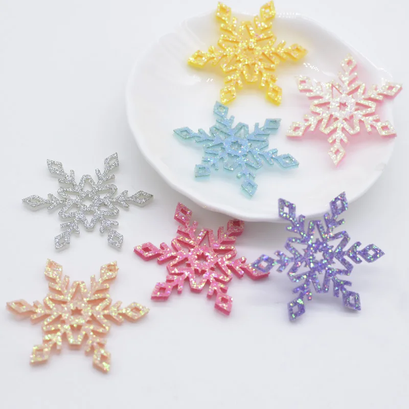 

50Pcs Glitter Christmas Snowflake Padded Appliques for DIY Tree Glass Windows Stick Handmade Hair Clips Bow Decor Patches P60