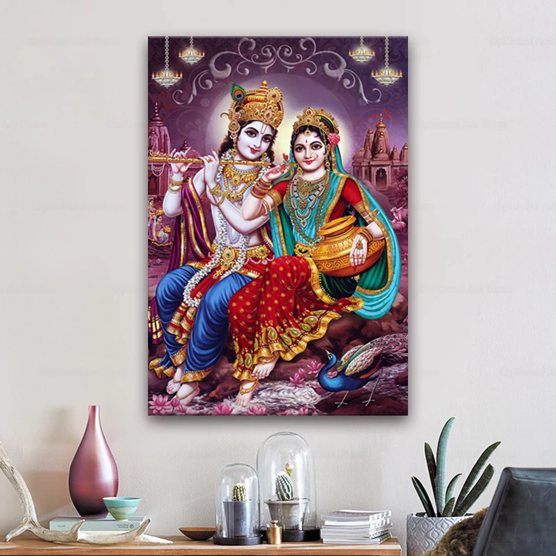 Индийская религия лорд радха кришна Холст Картина плакаты-портреты и принты на