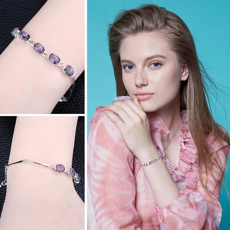 JewelryPalace Винтаж 6ct вогнутый Овальный мистический Радужный Топаз Браслеты Твердые 925 пробы Серебряный Шарм ювелирные украшения для женщин