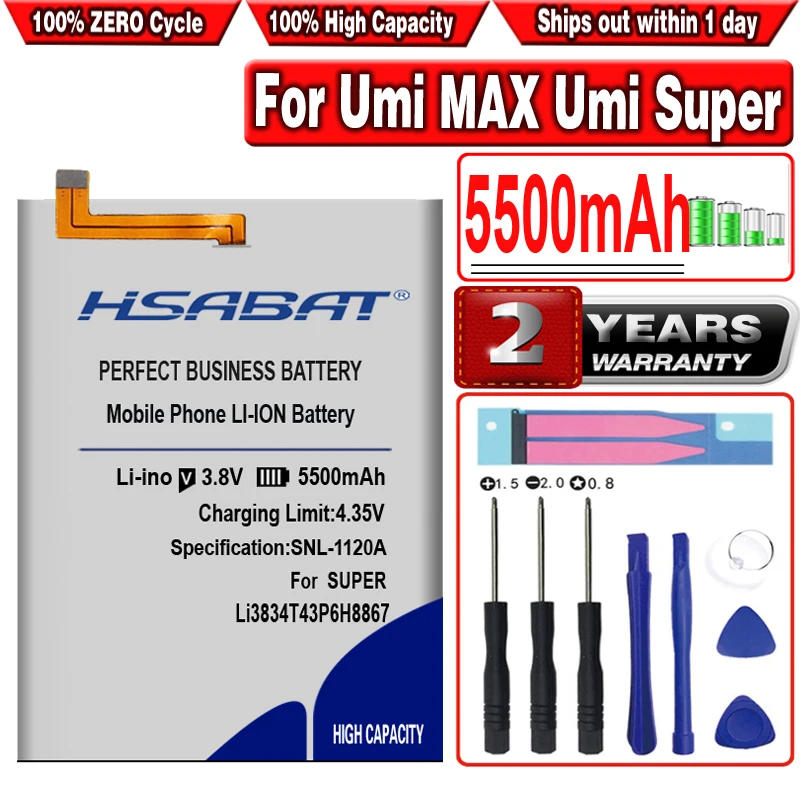 Аккумулятор HSABAT 5500 мАч Li3834T43P6H8867 для Umi MAX Super с номером отслеживания|Аккумуляторы