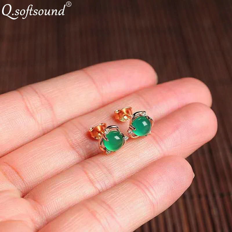 Женские серьги-гвоздики в форме цветка Chrysoprase винтажное ювелирное изделие цвета