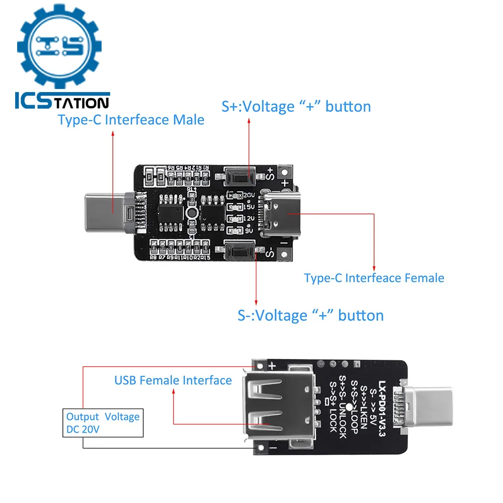 100 Вт 5 А USB Type C PD приманка ТРИГГЕРНАЯ плата в 9 12 В 15 20 выход 2 0 3 триггерный адаптер