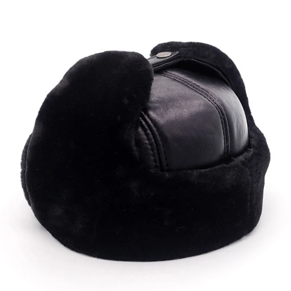 Мужская шапка-бомбер из натуральной кожи зимняя шапка овечьей с защитой ушей 2020 |