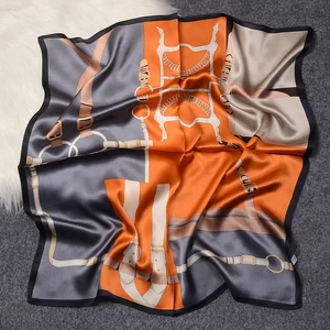 hot sale 2020 female silk neck scarf square hair scarves foulard head brand shawls and wraps neckerchief bandana 7070cm hijab free global shipping