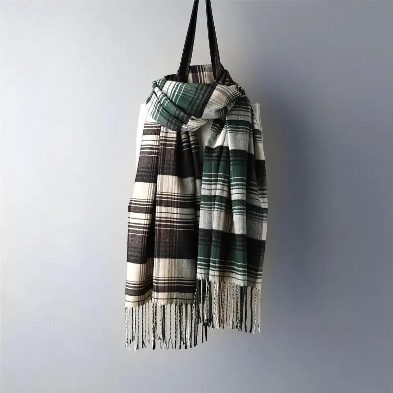 Женские клетчатые однотонные кашемировые шарфы с кисточкой женские весенне