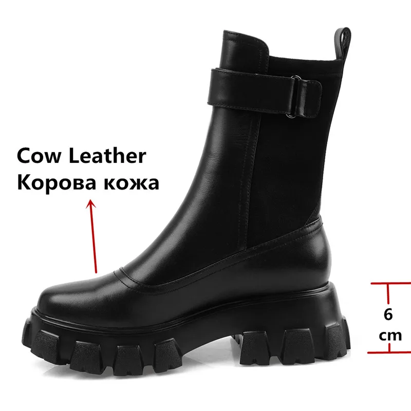 Женские ботильоны из натуральной кожи FEDONAS Зимние на платформе с массивным