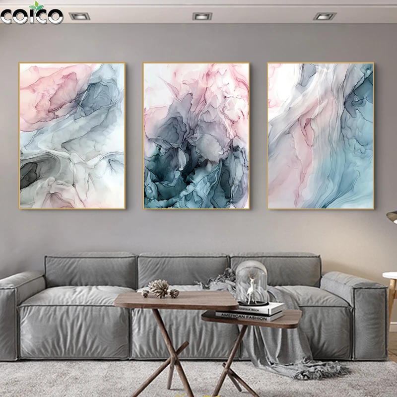 

Marble Texture Abstract Poster Prints with Frame Modern Pink Blue Ink Wall Art Print Canvas Painting Nordic Home Decor Picture
