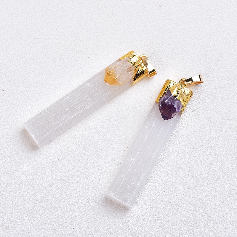 

1PC Natural Amethyst Citrine Selenite Plaster Pendant Rock Mineral Specimen Jewelry Reiki Healing Stone Add Charm Gifts Souvenir